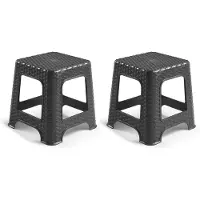 PlasticForte Set van 3x stuks rotan opstapje/krukje in het zwart - 32 x 32 x 33 cm - Keuken/badkamer/slaapkamer handige krukjes/opstapjes