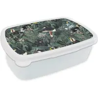 MuchoWow Broodtrommel Wit - Lunchbox - Brooddoos - Bloemen - Vogel- Collage - 18x12x6 cm - Volwassenen