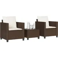 vidaXL 3-delige Bistroset met kussens poly rattan bruin
