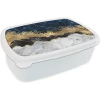MuchoWow Broodtrommel Wit - Lunchbox - Brooddoos - Marmer - Wit - Goud - Luxe - 18x12x6 cm - Volwassenen
