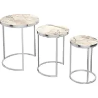 En.casa Bijzettafel Bornholm set van 3 rond marmer wit en zilverkleurig