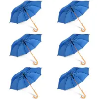 Merkloos Zes Stevige Automatische Paraplu's - Navy Blauw - Houten Stok en Handvat - Polyester en Aluminium - Afmetingen: 89x98cm