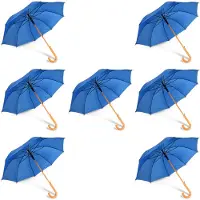 Merkloos Zeven Duurzame Automatische Paraplu's - Marineblauw - Houten Stok en Handvat - Polyester en Aluminium - Afmetingen: