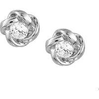 Trendjuwelier huiscollectie Oorknoppen Bloem En Zirkonia Zilver Gerhodineerd Glanzend