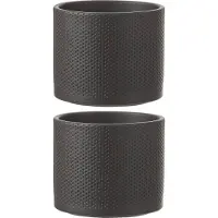 Mica Decorations Bloempot - 3x stuks - donkergrijs - relief - keramiek - 13 x 15 cm - plantenpotten binnen