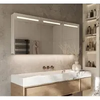 Schaere Aluminium badkamer spiegelkast met directe verlichting boven en indirecte verlichting onder, spiegelverwarming, stopcontact inclusief USB, make-up spiegel en sensor schakelaar 160×70 cm