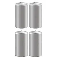 Enlightening Candles 4x Metallic zilveren cilinderkaarsen/stompkaarsen 6 x 12 cm 45 branduren - Geurloze kaarsen metallic zilver - Woondecoraties