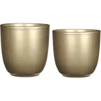 Mica Decorations Mica - Plantenpot/bloempot - 4x stuks - keramiek - goud - D12/14.5 cm