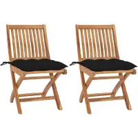 vidaXL Tuinstoelen 2 st met zwarte kussens massief teakhout