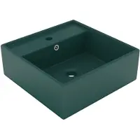 vidaXL Wastafel met overloop vierkant 41x41cm keramiek mat donkergroen