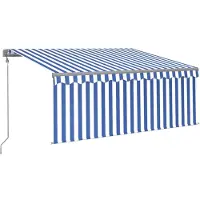 vidaXL Luifel met rolgordijn, LED en windsensor 3,5x2,5 m blauw en wit