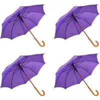 Merkloos 4x Paraplu Automatische paraplu paars Opvouwbare paraplu Houten handvat 89cm*98cm