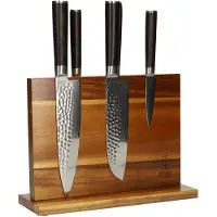 Shinrai Japan - Messenset met Blok - 5 delig - Koksmes - Mes - Hammered BR Damascus - Dubbelzijdige Messenhouder