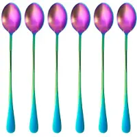 Intirilife set van 6 lepels van roestvrij staal in regenboogkleuren - 19 cm - ijslepel met lange steel, dessertlepel