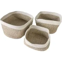Intirilife set van 3 opbergmanden van katoen, in wit-beige - 22.5 x 16 x 11.5 / 27 x 20 x 13.5 / 33.5 x 22.5 x 14 cm