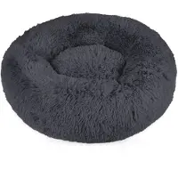 Intirilife fluffy pluche huisdierbed in donkergrijs 60 cm - zacht rond antislip hondenbed kattenbed kussen