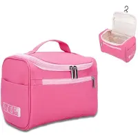 Intirilife draagbare make-up tasje in roze – ruime polyester toilettas met draaggreep, ritssluiting