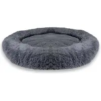 Intirilife fluffy pluche huisdierbed in donkergrijs 100 cm - zacht rond antislip hondenbed kattenmand kussen