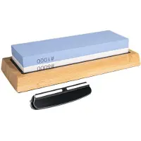 Intirilife 2 in 1 slijpsteenset met siliconen houder voor messen in blauw - wit - om messen scherp