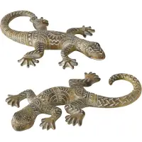 Boltze Gekko - Hagedis - Beeld - Decoratie - 2 set - 22x16x3cm - Bruin - wit - Polyresin