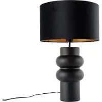 QAZQA Design tafellamp zwart fluwelen kap zwart met goud 35 cm - Alisia