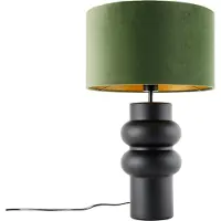 QAZQA Design tafellamp zwart 17 cm velours kap groen met goud 35 cm - Alisia