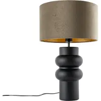 QAZQA Design tafellamp zwart 17 cm velours kap taupe met goud 35 cm - Alisia