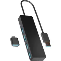 Nuvance USB Hub - USB Splitter & USB C Hub met 4 Poorten - USB 3.0 – 5Gbps - Inclusief USB-C Converter - Universeel - Zwart