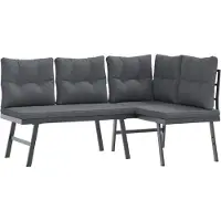 vidaXL - Tuinbanken - met - kussens - 2 - st - gepoedercoat - staal - zwart