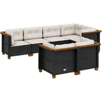 vidaXL 7-delige Loungeset met kussens poly rattan zwart