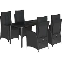 vidaXL 5-delige Tuinset met kussens poly rattan zwart