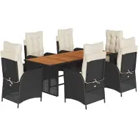 vidaXL 7-delige Tuinset met kussens poly rattan zwart