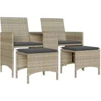 vidaXL Tuinbank 2-zits tafel en voetenbanken poly rattan lichtgrijs
