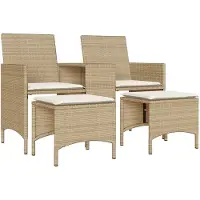 vidaXL Tuinbank 2-zits met tafel en voetenbanken poly rattan beige