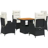 vidaXL 5-delige Tuinset met kussens poly rattan zwart