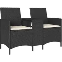 vidaXL Tuinbank 2-zits met tafel en kussens poly rattan zwart