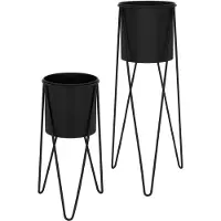 ML-Design Set van 2 bloemenstandaards 27x27x48,5 / 35,5x34x75 cm zwart staal ML-Design