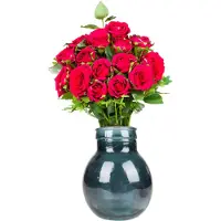 Natural Living Bloemenvaas Lourdes - donkerblauw transparant - gerecycled glas - D20 x H24 cm - Ronde vorm - Vazen