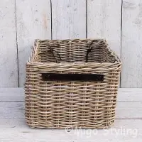 Migo Styling Fietsmand - Opbergmand - 50x40xH30 - Leren handgrepen - Riet - Rotan - Grey - Met tyraps