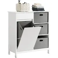 OEM Badkamerkast - Kantelbare Wasmand - Badkamermeubel Met Waskast - Wit Grijs - MDF - 38 x 80 x 91 cm