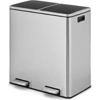 Trendmix RVS Afvalscheidingsprullenbak 2 x 30L - Prullenbak 60L Met Dubbele Compartimenten En Voetpedalen - Anti-Vingerafdruk