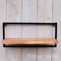 Migo Styling Wandrek - Industrieel - Zwart - Mangohout - 1 legplank - Rechthoek - B65xD25xH30 - Woonkamer - Slaapkamer - incl bevestigingsmateriaal