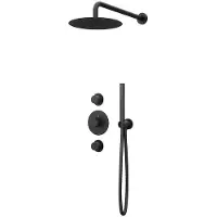 Guido Gusto Thermostatische inbouw regendouche mat zwart drie-knops midden bediening met wandarm 30cm douchekop
