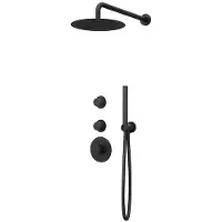 Guido Gusto Thermostatische inbouw regendouche mat zwart drie-knops onder bediening met wandarm 20cm douchekop