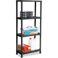 Forte Plastics Plasticforte opbergrek schuur/zolder - kunststof - zwart - 60 x 30 x 140 cm - met 4 planken - Opbergkastjes