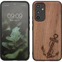 Kwmobile telefoonhoesje geschikt voorSamsung Galaxy A54 5G - Hoesje met bumper - hout - In donkerbruin Vintage Anker design