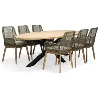LUX outdoor living Cleve/Padua olijfgroen dining tuinset | 6 personen | teakhout + touw | 240cm ovaal - ovale tuintafel