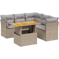 vidaXL 5-delige Loungeset met kussens poly rattan beige