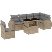 vidaXL 7-delige Loungeset met kussens poly rattan beige