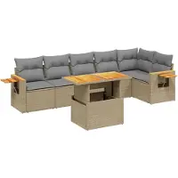 vidaXL 7-delige Loungeset met kussens poly rattan beige